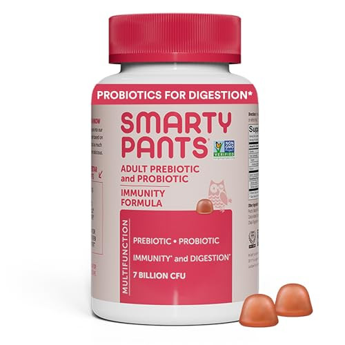 SmartyPants Adult Probiotic & Prebiotic Gummies for Digestive Health: Gut Health Supplement, Clinically Studied Prebiotic for Immune Support, Strawbe