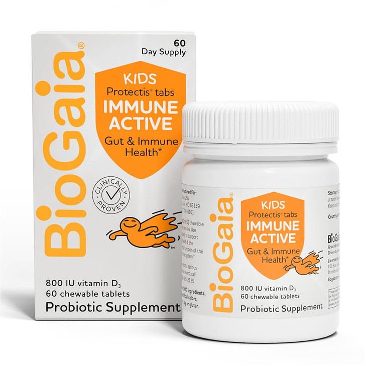 BioGaia Immune Active Kids | Probiotic + Vitamin D | for Digestive & Immune Health | Ages 3+ | Allergen, Dairy, Soy & Gluten Free | Trusted by Pediat