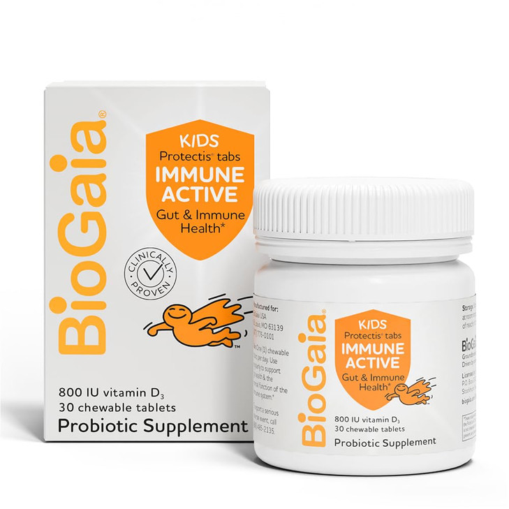BioGaia Immune Active Kids | Probiotic + Vitamin D | for Digestive & Immune Health | Ages 3+ | Allergen, Dairy, Soy & Gluten Free | Trusted by Pediat