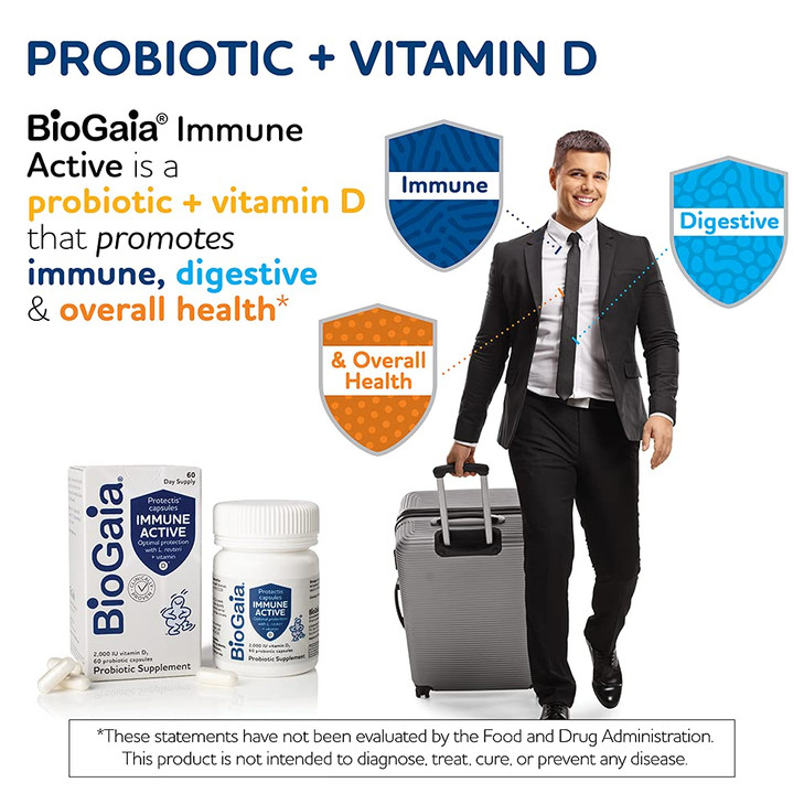 BioGaia Protectis Immune Active Probiotic | Probiotic + Vitamin D | Supports Immune, Digestive and Overall Health | Probiotics for Men & Women | Caps