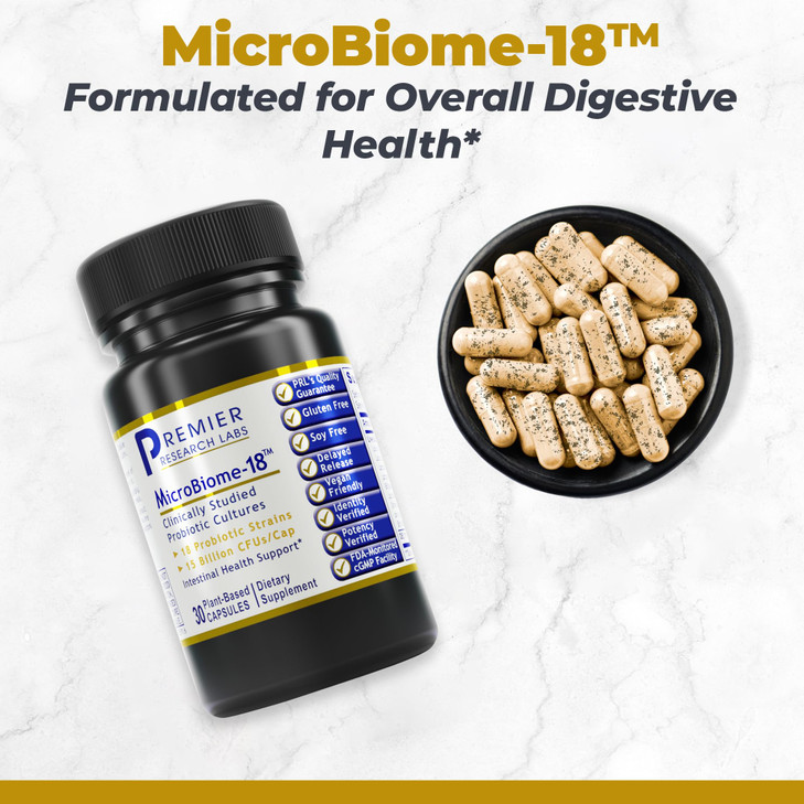 Premier Research Labs MicroBiome-18 - Probiotics for Digestive Health, Probiotics with Lactobacillus Acidophilus for Women and Men, Reuteri for Healt