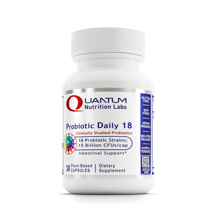 Quantum Nutrition Labs Probiotic Daily 18 - Probiotics for Digestive Health, Probiotics for Women and Men with Lactobacillus Acidophilus, Reuteri for