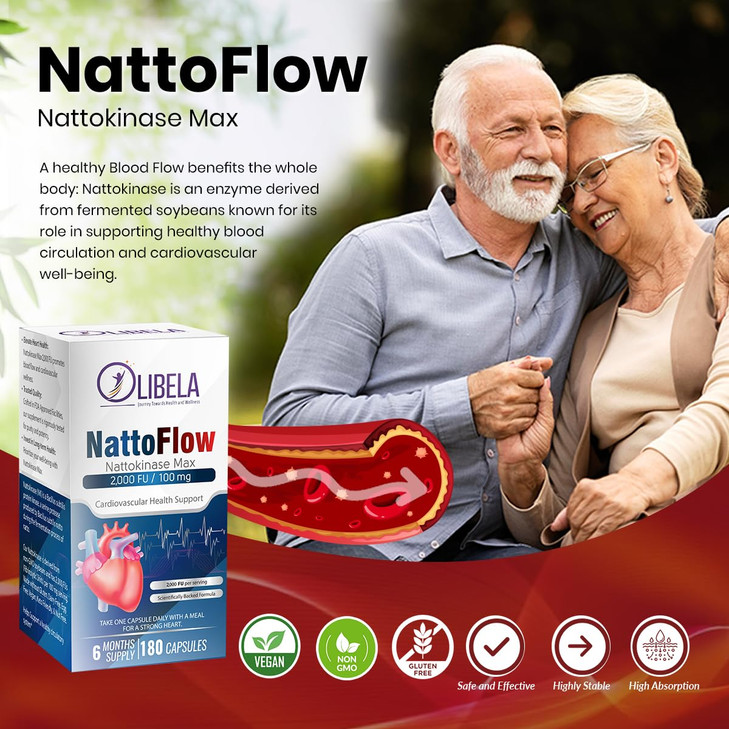 OLIBELA Nattokinase 4,000 FU 180 Capsules Supports Heart Health, Circulatory System, & Normal Blood Flow. Enzymes for Overall Blood Health, Detox & C