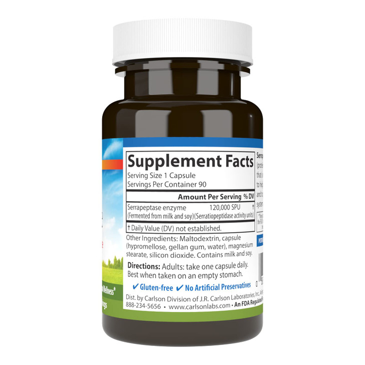 Carlson - Serrapeptase, 120000 SPUs - Delayed Release, Immune Support, Joint Function & Optimal Wellness, 90 Vegetarian Capsules