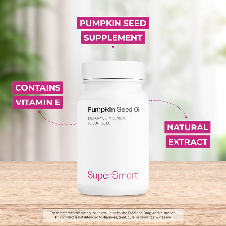 Supersmart - Pumpkin Seed Oil Supplement 1000mg per Day (+ Vitamin E) - Pumpkin Seed Oil for Hair Growth | Non-GMO & Gluten Free - 60 Softgels