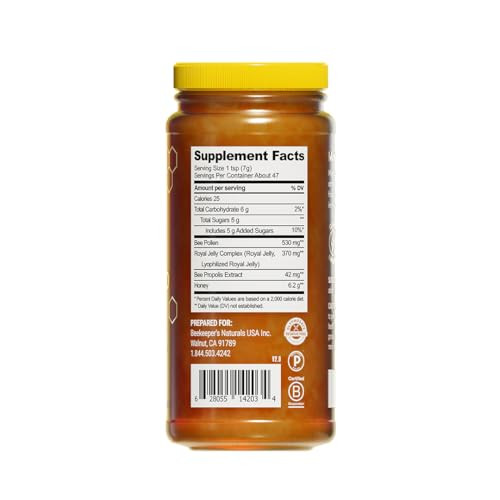 Superfood Honey by Beekeeper's Naturals - Bee Pollen, Royal Jelly, Propolis, Honey - Natural Energy, Immune Support, Mental Clarity, Athletic Perform