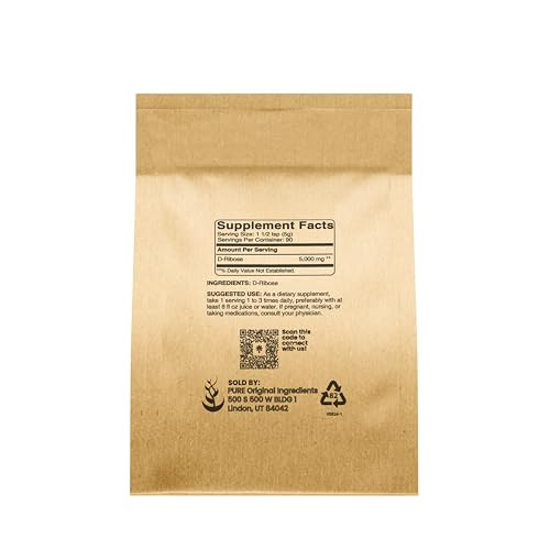 Pure Original Ingredients D-Ribose (1lb) Nutritional Supplement, Non-GMO, Gluten-Free, Unflavored