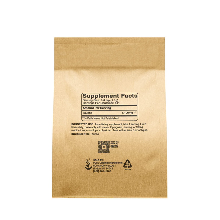 PURE ORIGINAL INGREDIENTS Taurine Powder (1 lb) Dietary Supplement, Always Pure, No Additives
