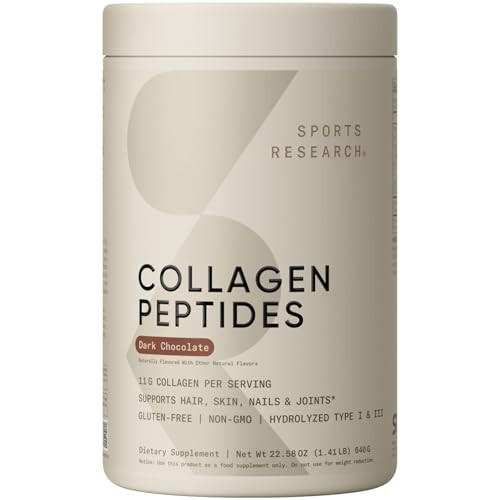 Sports Research Collagen Peptides - Hydrolyzed Type 1 & 3 Collagen Powder Protein Supplement for Healthy Skin, Nails, & Joints - Easy Mixing Vital Nu