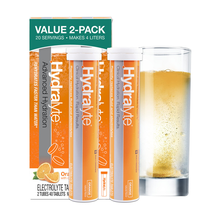 Hydralyte Electrolyte Tablets | 40 Orange Electrolytes | Airplane Travel Essential for Rapid Rehydration | Hydration Tablets - Instant Dissolve Elect
