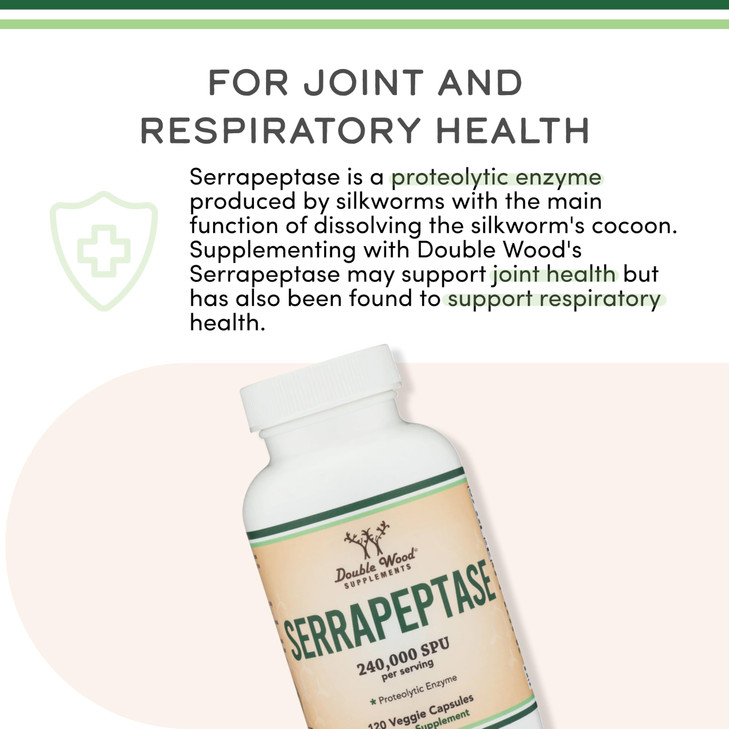 Serrapeptase 240,000 SPU Max Potency (120 Veggie Capsules) Proteolytic Enzyme for Sinus, Respiratory and Joint Health (Non-GMO, Gluten Free, Vegetari