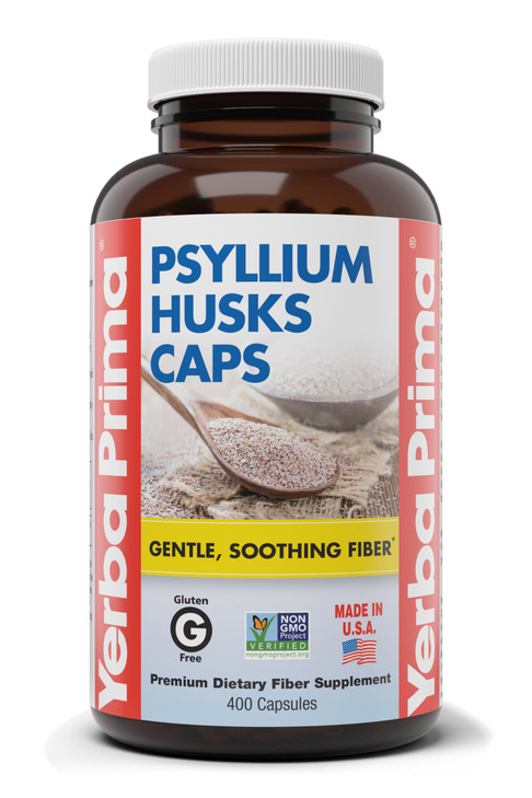 Yerba Prima Psyllium Husks Caps, 625 mg, 400 Capsules - Natural Fiber for Men and Women - Regularity Support Supplement