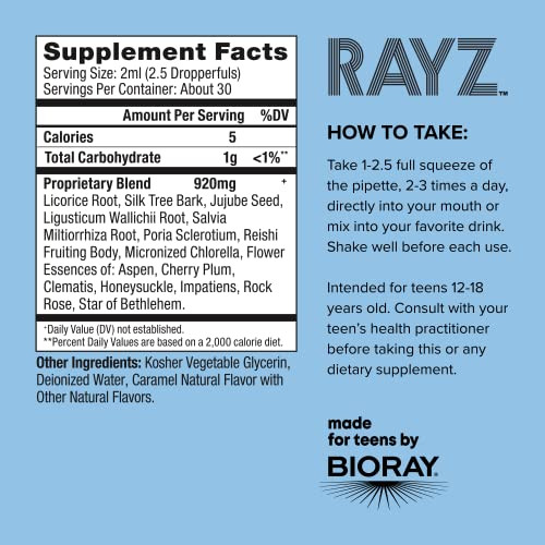 BIORAY RAYZ Dream Machine, Caramel Flavor - 2 fl oz - Relaxation Support for Teens 12-18 Years Old