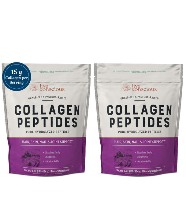 Live Conscious Collagen Peptides Powder - Hair, Skin, Nail, and Joint Support - Type I & III Collagen - Naturally-Sourced Hydrolyzed Protein - 16oz (