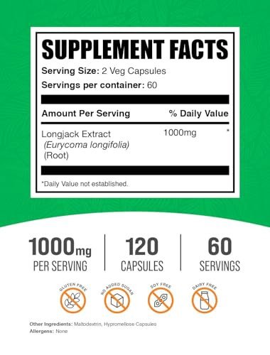 BulkSupplements.com Longjack Extract Capsules - Tongkat Ali Extract, Tongkat Ali Supplement - Vegan-Friendly, 120 Veg Capsules (Pack of 1)