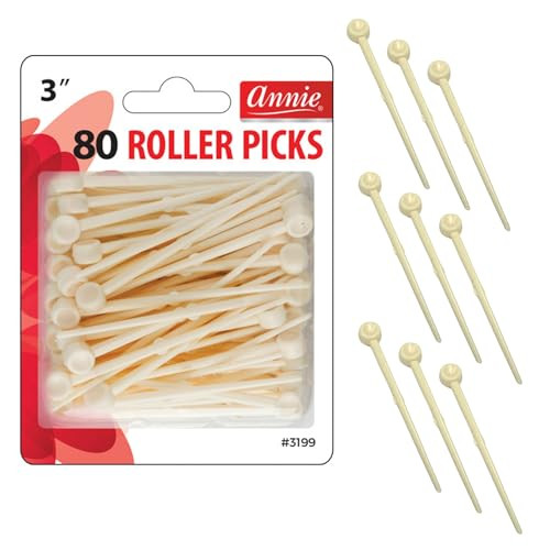 Annie Plastic Roller Picks 3 Inch, 80 Count, Hair Roller Pins for Wire Mesh & Foam Rollers, Secure Hold for Curls, Waves & Volume, Salon & At-Home St
