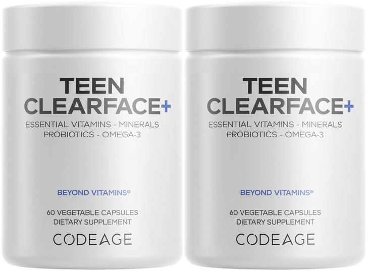 Codeage Teen Clearface Adolescent Face, Skin & Pimples, Vitamins A, C, D3, E, Pantothenic Acid, Niacin, Zinc Supplement Teenagers, Probiotics, L-Lysi