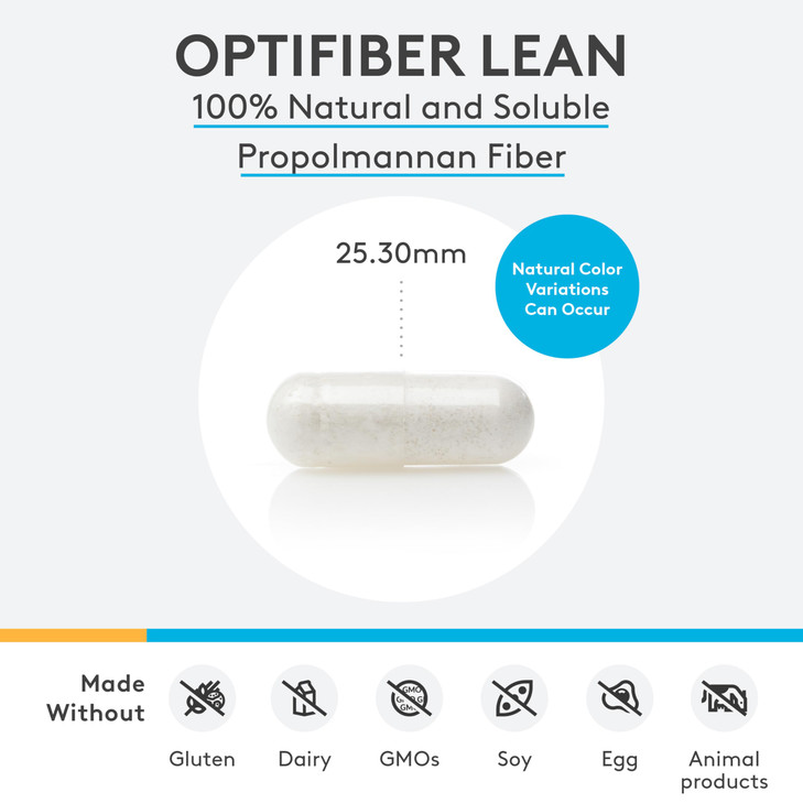 XYMOGEN OptiFiber Lean, Daily Fiber Supplement Pills - 100% Natural Soluble Propolmannan Dietary Fiber - Support Digestion, Satiety & Regularity - Se