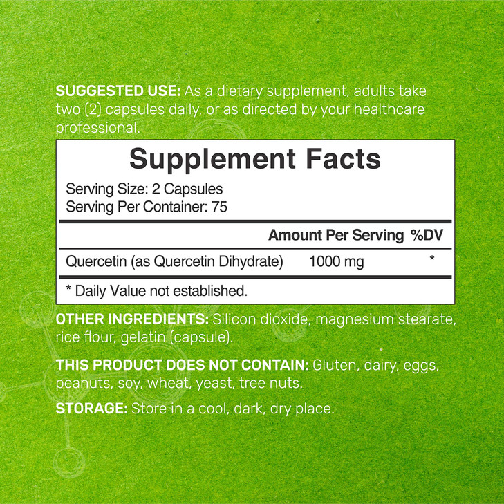 Quercetin 1000mg Per Serving (2 Pack) | 300 Capsules, High Bioavailable Flavonoids, Third Party Tested, Supports Healthy Immune System, Non-GMO, No G