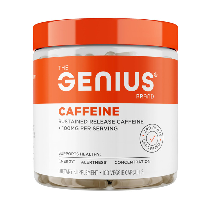 Genius Caffeine - Sustained-Release Microencapsulated Caffeine Pills for Smooth, Long-Lasting Energy & Focus - No Jitters or Crash - 100mg per Capsul