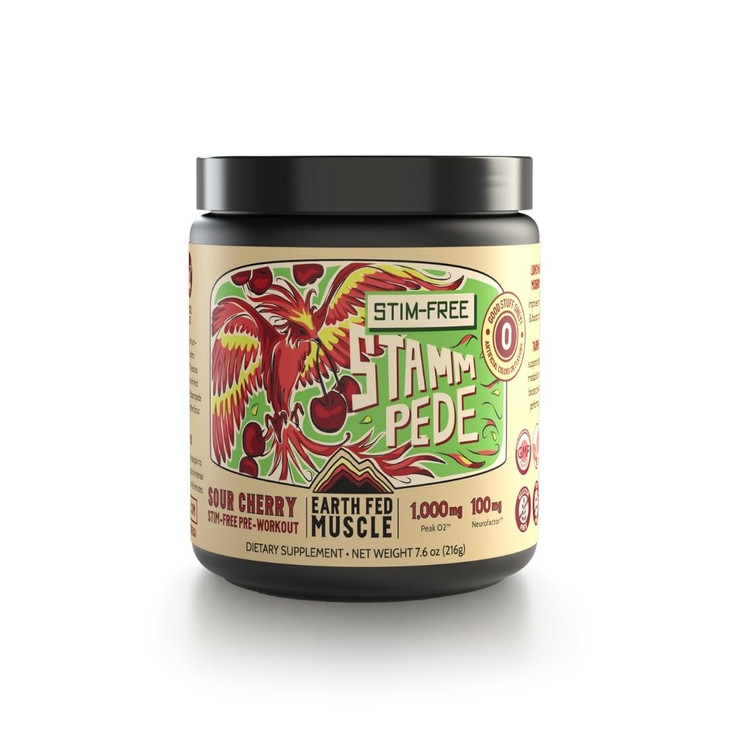 Earth Fed Muscle Stammpede Sour Cherry Pre Workout Powder for Men & Women, Pre Workout No Caffeine, Vegan & Gluten Free, Boosts Focus & Endurance, Li