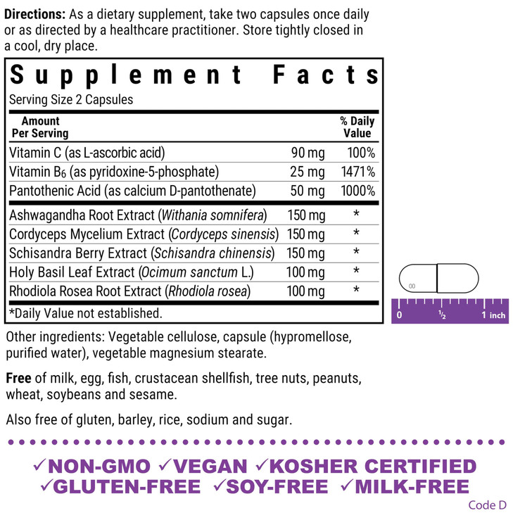 Bluebonnet Nutrition Adrenal Support, Energy & Mood*, Non-GMO, Vegan, Kosher Certified, Gluten-Free, Soy-Free, Dairy-Free, 120 Vegetable Capsules, 60