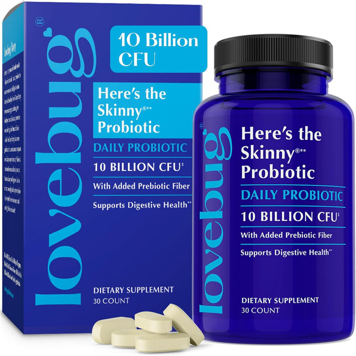 LOVEBUG Skinny Prebiotics and Probiotics for Women Digestive Health & Immune Support - 10 Billion CFU Probiotic Strains Gut Health, Gas, Constipation