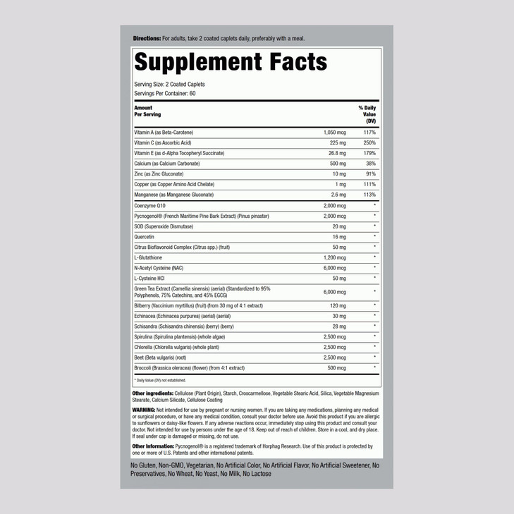 Piping Rock Antioxidant Supplements 120 Caplets | Advanced Formula for Men and Women | with Vitamin A, C, E | Ultra Max Complex | Non-GMO, Gluten Fre
