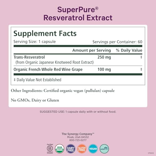PURE SYNERGY SuperPure Resveratrol Extract | Organic Resveratrol Supplement | Antioxidant Trans-Resveratrol Extract with Grape Polyphenols | for Heal