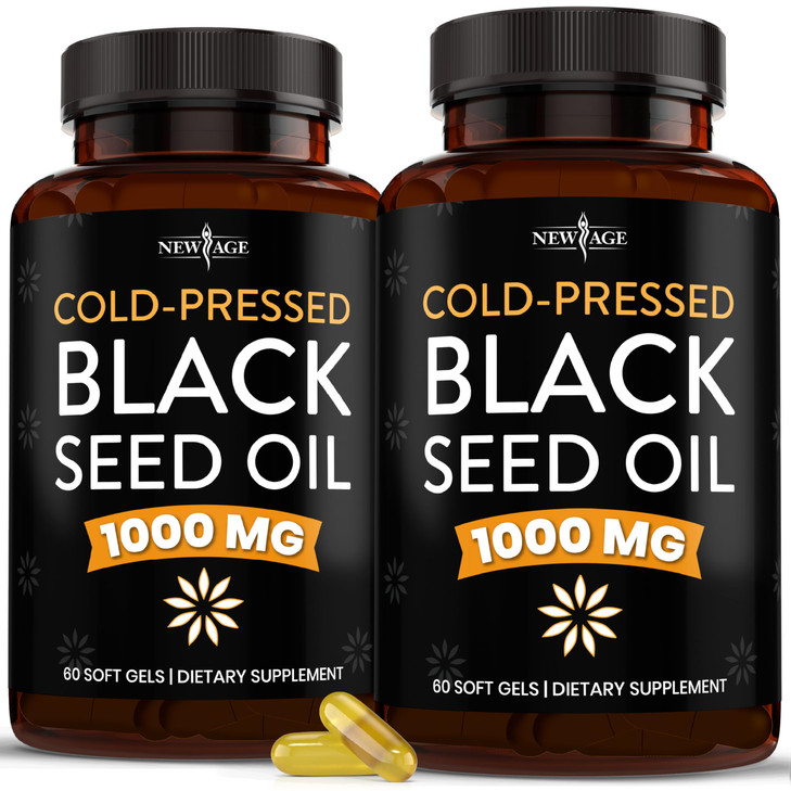 NEW AGE Black Seed Oil Softgel Capsules - Premium Cold-Pressed Nigella Sativa Producing Pure Black Cumin Seed Oil - Non-GMO & Vegetarian (120 Softgel