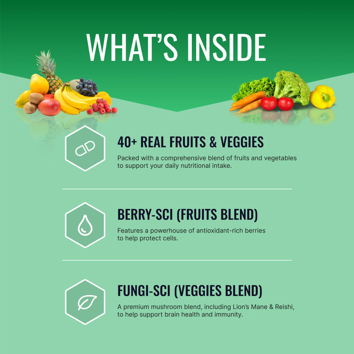 Approved Science Fruits & Veggies - 42 Whole Fruit and Veggie Supplement - Enhanced Health & Vitality - Daily Natural Vitamins, Minerals, Antioxidant