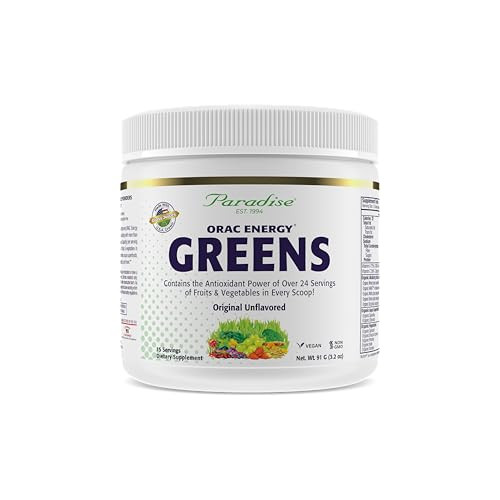 Paradise Herbs, ORAC Energy Greens Powder, Antioxidant Power of 24 Servings of Fruits & Vegetables in 1 Scoop, 15 Servings