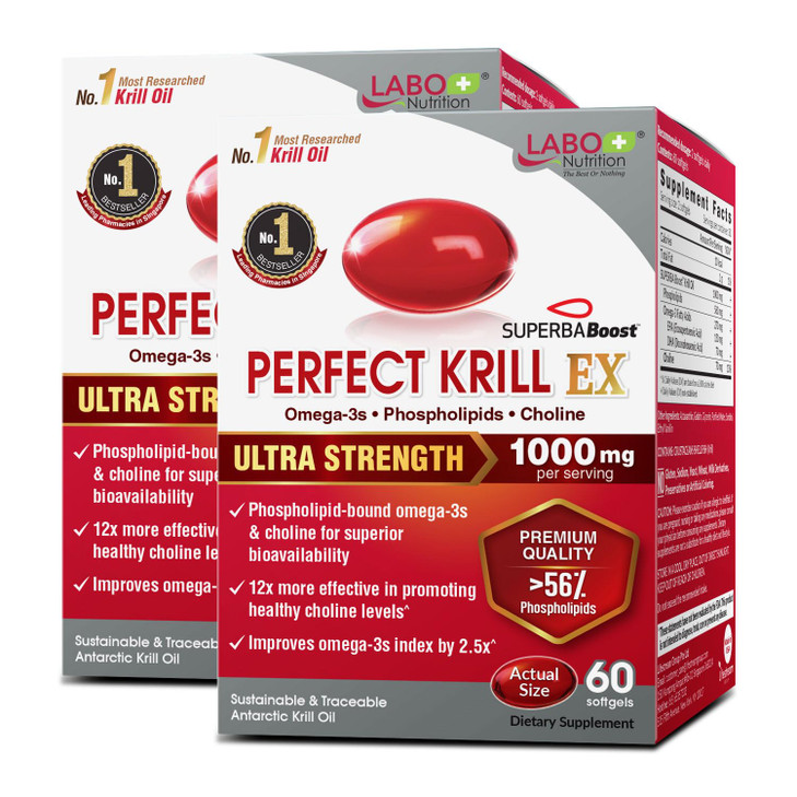 LABO Nutrition Perfect Krill EX, 1000mg Antarctic Krill Oil Omega 3 EPA DHA, Highest Phospholipids (Over 56%) with Choline, Astaxanthin | Heart Brain