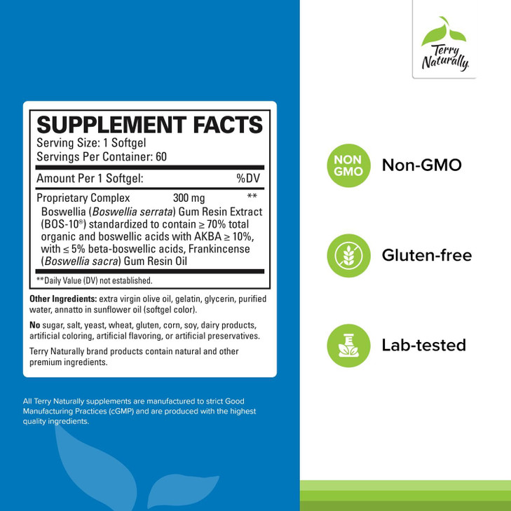Terry Naturally Boswellia Plus Frankincense Oil - Joint Support Supplement to Support Mobility & Joint Comfort - Support Cellular Health with Boswell