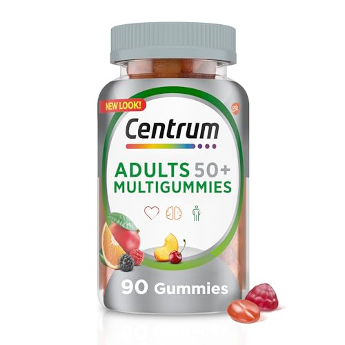 Centrum MultiGummies Gummy Multivitamin for Adults 50 Plus, Multivitamin/Multimineral Supplement with Calcium, Zinc and Vitamins B and D, Assorted Fr