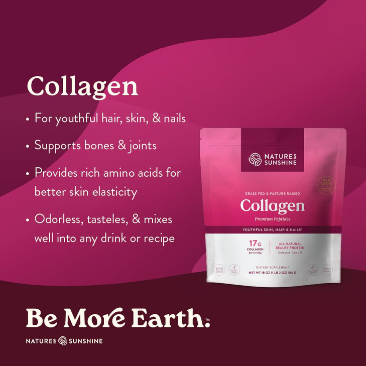 Nature's Sunshine Collagen Powder Type I and III Grass Fed and Pasture Raised Premium Bovine Collagen Peptides 18 Oz