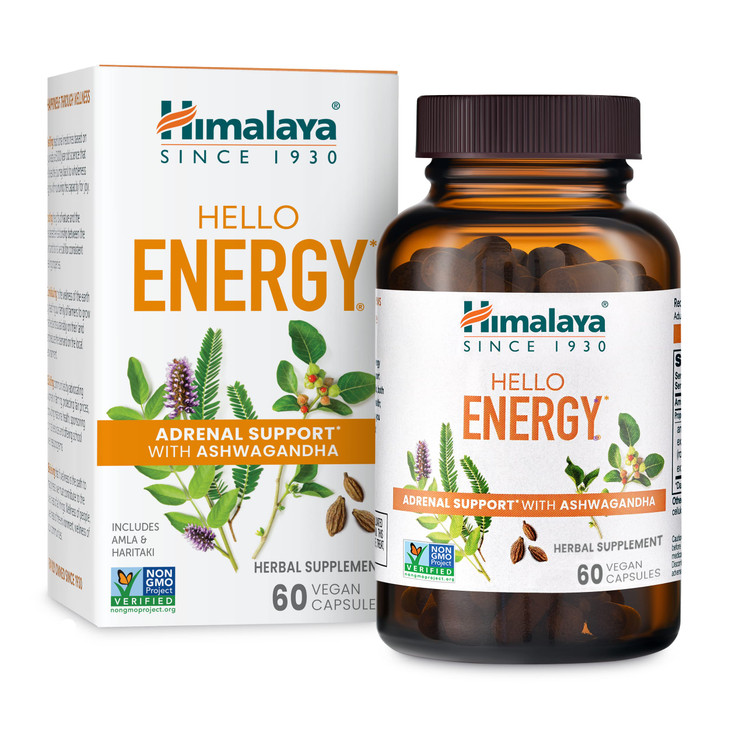 Himalaya Hello Energy Herbal Supplement with Ashwagandha, Amla, Haritaki, Daily Energy Support, Positivity, Metabolism, Caffeine Free, Gluten Free, N