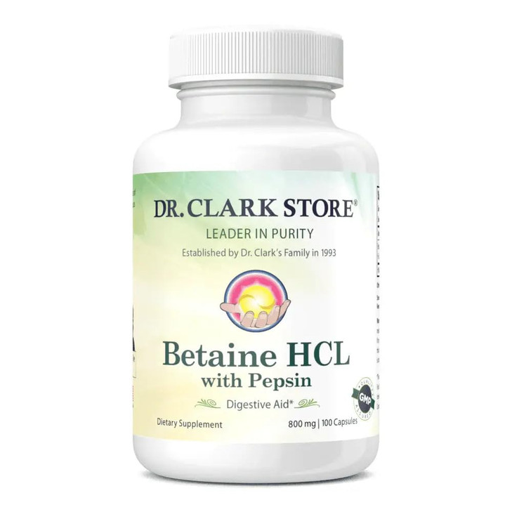 Dr. Clark Betaine HCL Supplement with Pepsin, 800mg, 100 Gelatin Capsules