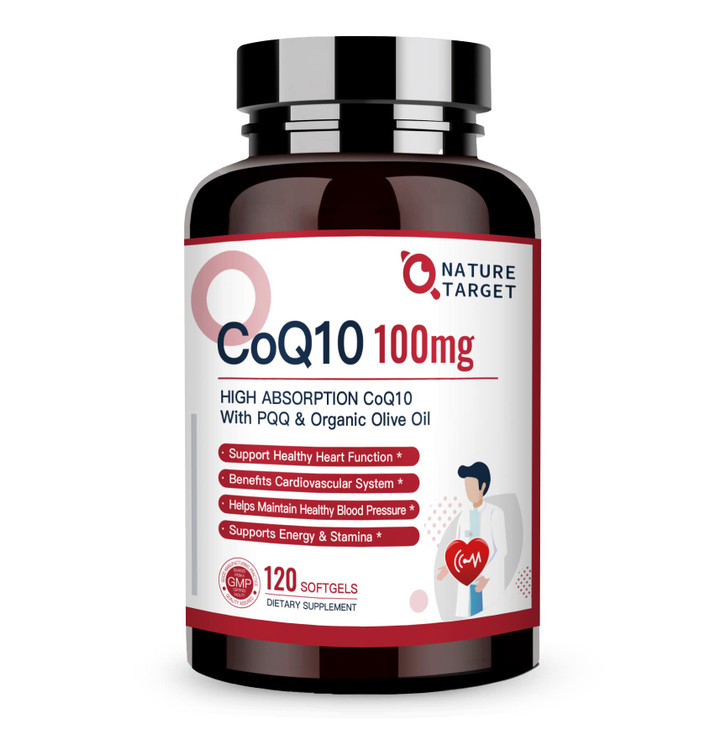 NATURE TARGET CoQ10-100mg-Softgels with 10mg PQQ - High Absorption Coenzyme-Q10 with Organic-Olive-Oil - Antioxidant for Heart & Brain Health, Cellul
