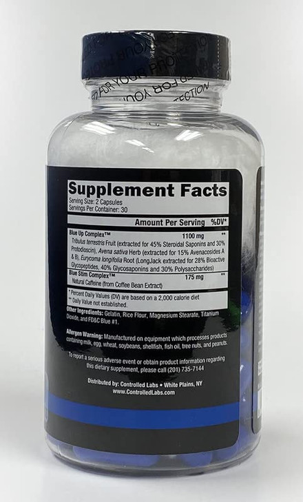 CONTROLLED LABS Blue Up Test Boost, Tribulus Terrestris, Avena Sativa, Eurycoma Longifolia, Natural Caffeine, Strength Enhancing Supplement - 30 Serv