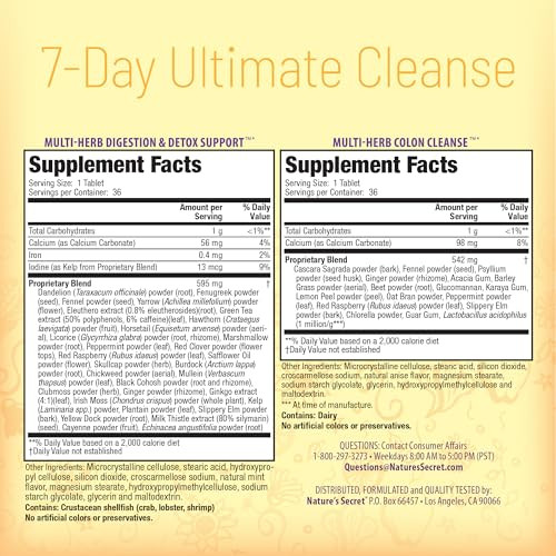 Nature's Secret 7 Day Ultimate Cleanse - 2 Part Total Body Cleanse Promotes Healthy Digestion & Elimination with Multi-Herb Detox Blend & Multi-Fiber