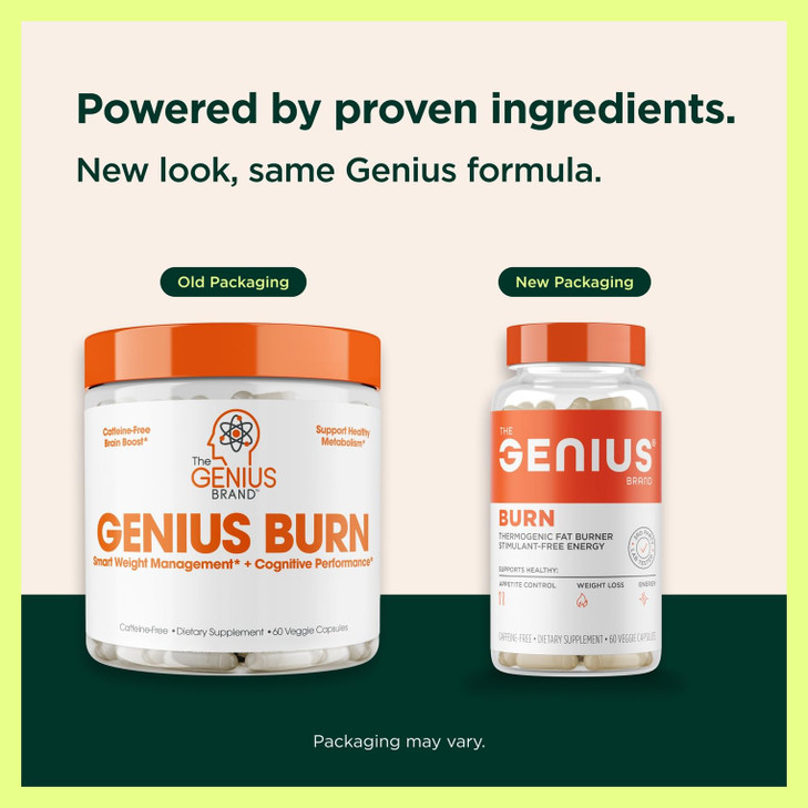 Genius Thermogenic Fat Burner, 60 Diet Veggie Pills - Weight Loss & Metabolism Supplement, Appetite Suppressant & Energy Booster - Caffeine-Free Noot