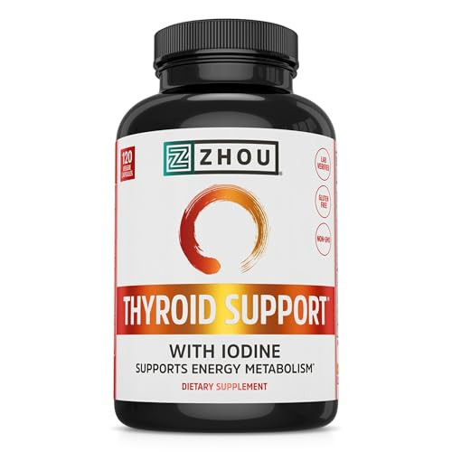 ZHOU Thyroid Support - Thyroid Supplement for Women & Men with Zinc, Iodine, & Selenium, Cellular Energy Thyroid Complex with Ashwagandha, Kelp - 120