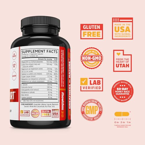 ZHOU Thyroid Support - Thyroid Supplement for Women & Men with Zinc, Iodine, & Selenium, Cellular Energy Thyroid Complex with Ashwagandha, Kelp - 120