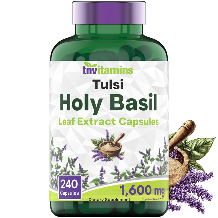 tnvitamins Holy Basil Capsules (1,600 mg Equivalent - 240 Capsules) | 8 Month Supply | AKA Tulsi | May Promote Stress & Frustration Relief* | Adaptog