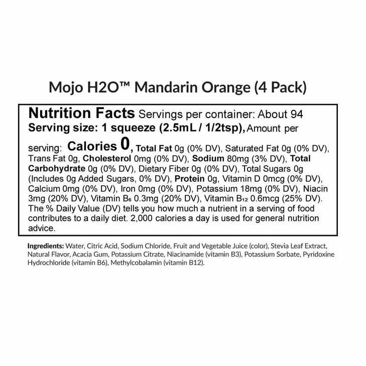 Mojo H2O Natural Water Enhancer Drops, with B Vitamins and Electrolytes, Sugar-Free, Zero Calories, No Artificial Sweeteners (Mandarin Orange, 4 pk)
