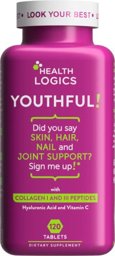 Health Logics Youthful Collagen 6,000 mg | Collagen Peptides Types 1 and 3 with Hyaluronic Acid and Vitamin C | Anti-Aging Collagen for Healthy Joint