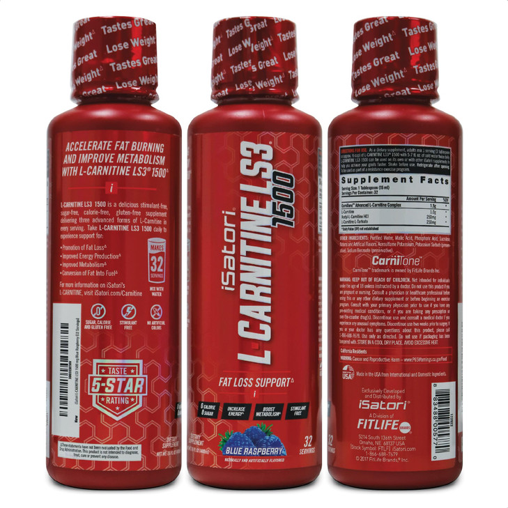 iSatori L-Carnitine LS3 1500, Triple-Blend Liquid L Carnitine Supplement, with Acetyl & Tartrate, Stimulant Free Energy, Low Calories, Sugar or Glute