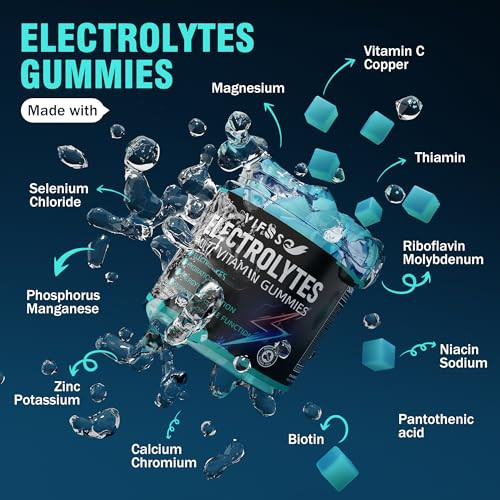 VIFSSG Electrolytes Gummies No Sugar, 120 Chewable Electrolyte Gummies with 6 Electrolytes for Runners and Endurance Sports, Refreshing Blue Raspberr