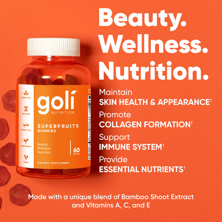 Goli Nutritional Supplement, SuperFruits Beauty Gummy Vitamin - 180 Count - Collagen-Promoting Ingredients - Mixed Fruit, Vegan, Plant-Based, Non-GMO